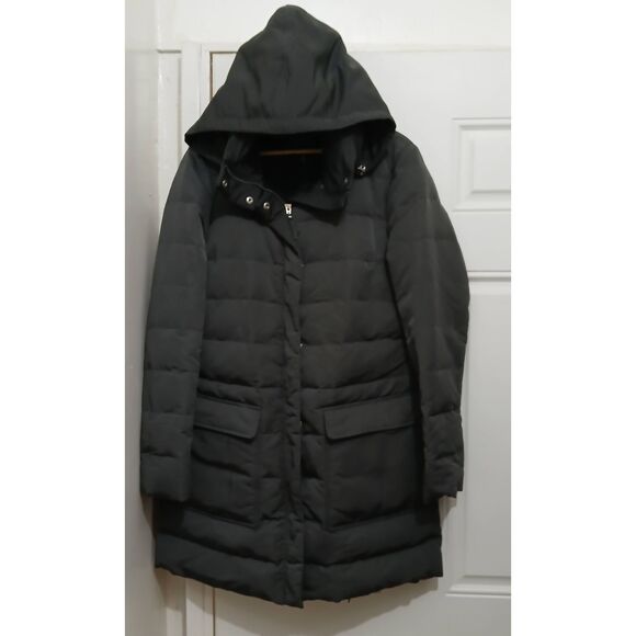 Escada womens xl goose down puffer hooded jacket gray coat - Picture 3 of 9